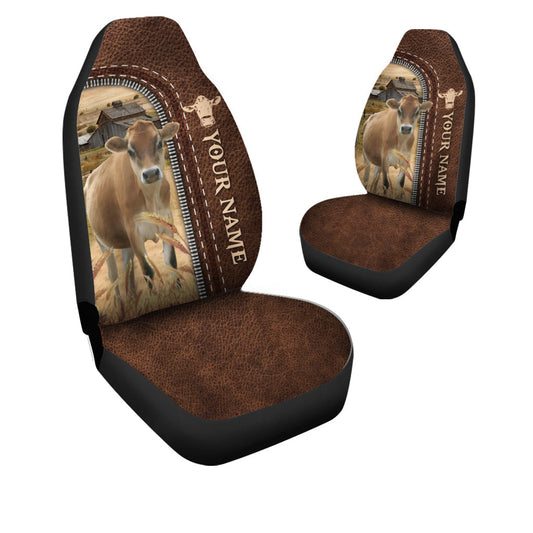 Uni Jersey Personalized Name Leather Pattern Car Seat Covers Universal Fit (2Pcs)