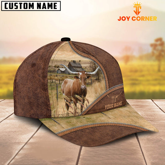 Uni Texas Longhorn Zipper Leather Pattern Customized Name Cap