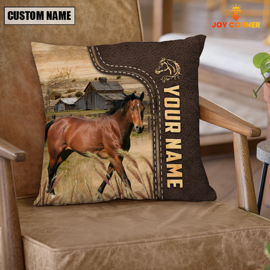 Uni Horse Custom Name Leather Pattern Pillow Case
