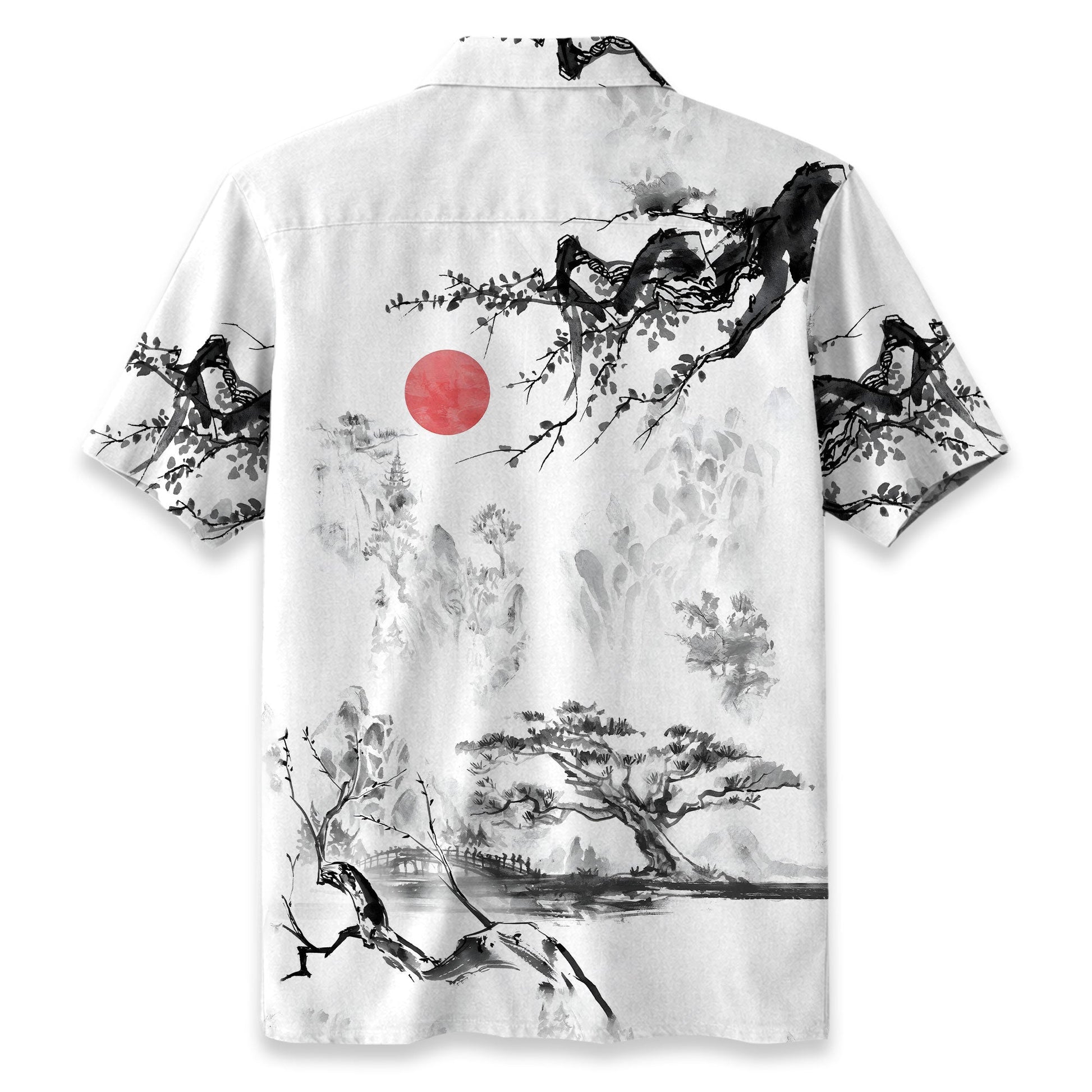 Misty Mountain Landscape Ink Hawaiian Shirt
