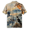 Cat Looking At The Great Wave Hawaiian Shirt