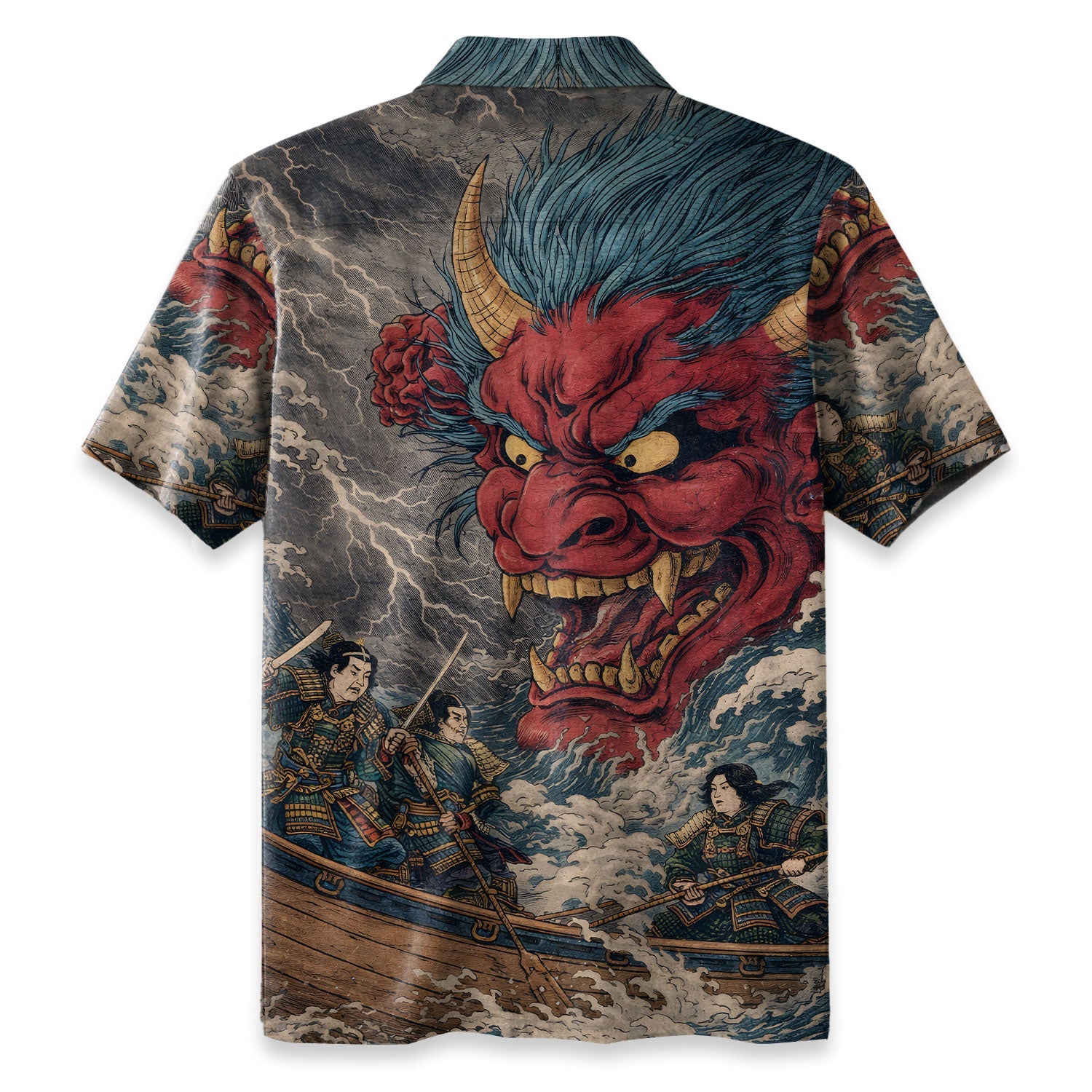 Demon And Samurai At Sea Hawaiian Shirt