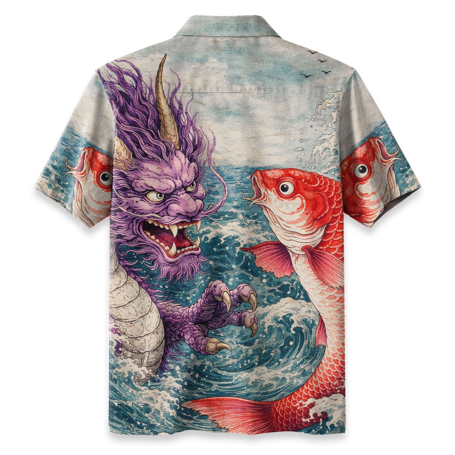 Dragon And Koi In The Wavesi Hawaiian Shirt