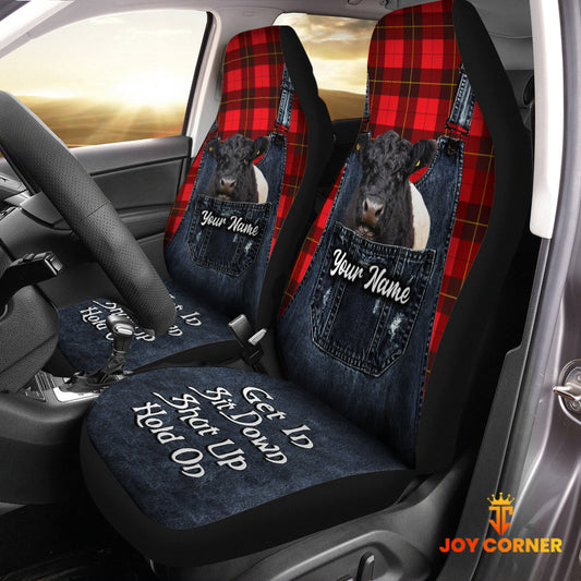 Uni Customized Name Belted Galloway Jean Overalls Pattern Car Seat Covers (2Pcs)