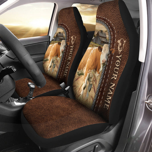 Uni Simmental Personalized Name Leather Pattern Car Seat Covers Universal Fit (2Pcs)