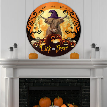 uni Halloween Highland Cattle All Printed 3D Round Metal Sign