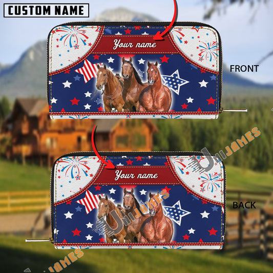 Uni American Quarter Horse America Lover Custom Name 3D Leather Clutch