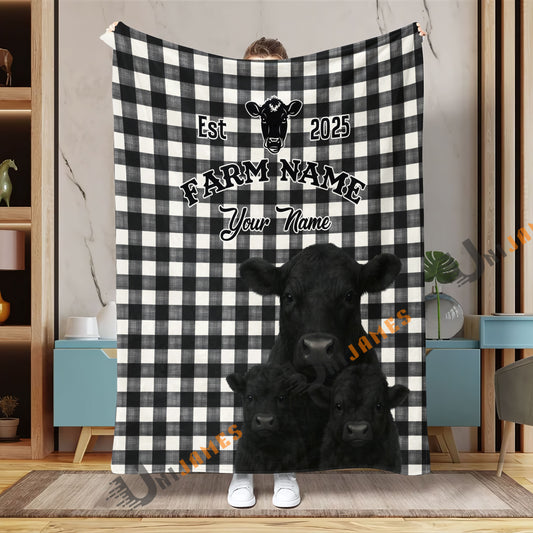 UniJames Black And White Plaid Custom Name Farm Name Blanket