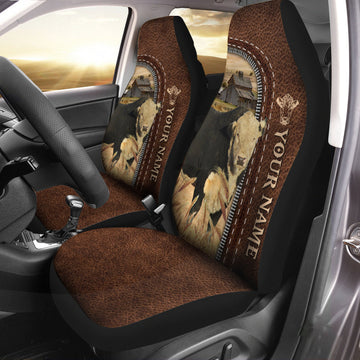 Uni Black Hereford Personalized Name Leather Pattern Car Seat Covers Universal Fit (2Pcs)