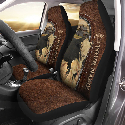Uni Black Hereford Personalized Name Leather Pattern Car Seat Covers Universal Fit (2Pcs)