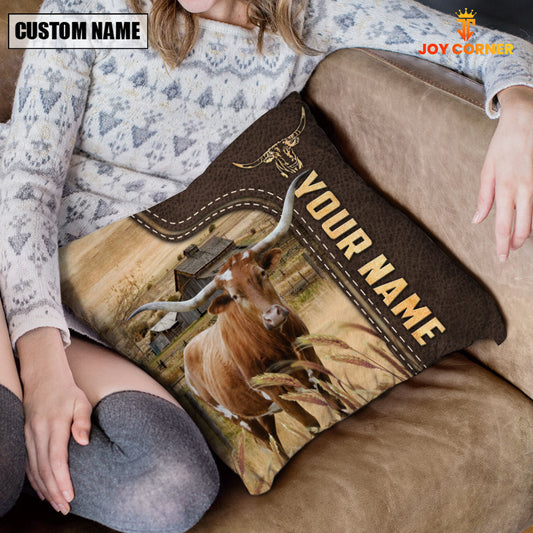 Uni Texas Longhorn Custom Name Leather Pattern Pillow Case