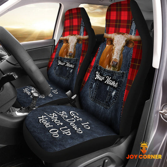 Uni Customized Name Texas Longhorn Jean Overalls Pattern Car Seat Covers (2Pcs)