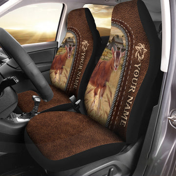Uni Goat Personalized Name Leather Pattern Car Seat Covers Universal Fit (2Pcs)