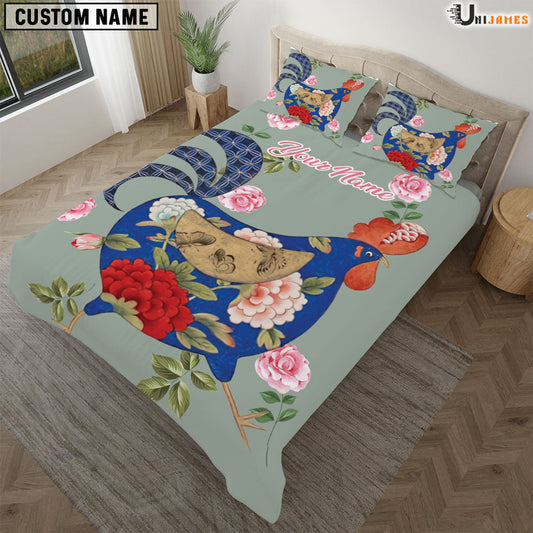 Uni Chicken Blue Art Pattern Custom Name Bedding Set