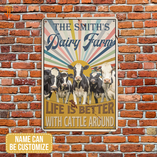 uni Personalized Holstein Life is better with cattle around All Printed 3D Metal Sign
