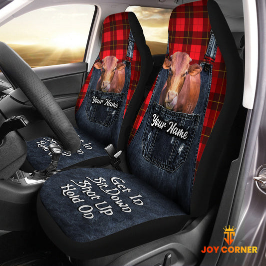 Uni Customized Name Beefmaster Jean Overalls Pattern Car Seat Covers (2Pcs)