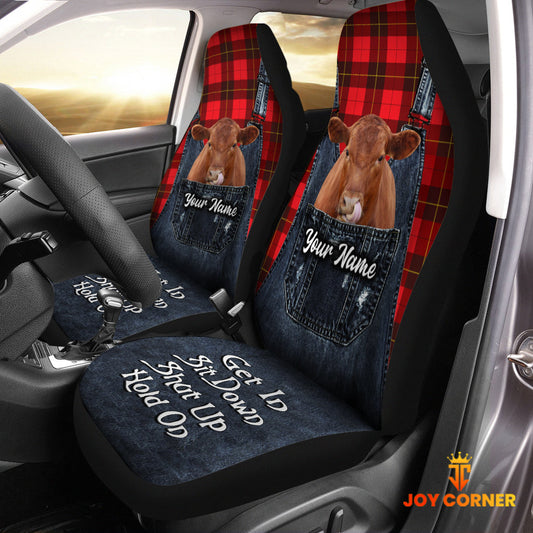 Uni Customized Name Red Angus Jean Overalls Pattern Car Seat Covers (2Pcs)