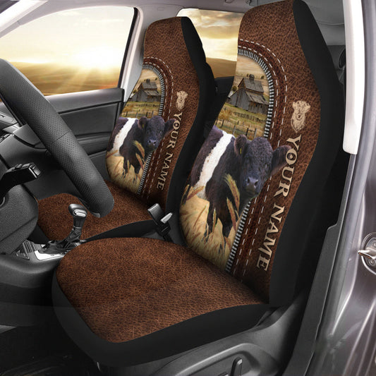 Uni Belted Galloway Personalized Name Leather Pattern Car Seat Covers Universal Fit (2Pcs)