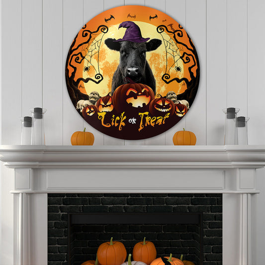 uni Halloween Black Angus Cattle All Printed 3D Round Metal Sign