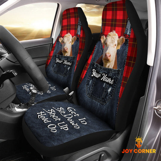 Uni Customized Name Hereford Jean Overalls Pattern Car Seat Covers (2Pcs)