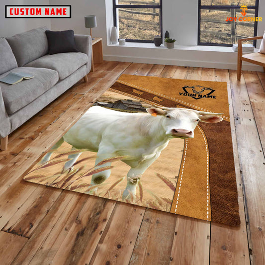 Uni Charolais Farming Brown Personalized Name 3D Rug
