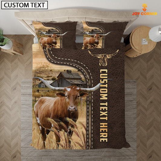 Uni Texas Longhorn Custom Text Leather Pattern Bedding Set