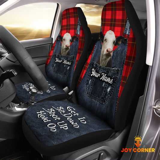 Uni Customized Name Black Baldy Jean Overalls Pattern Car Seat Covers (2Pcs)