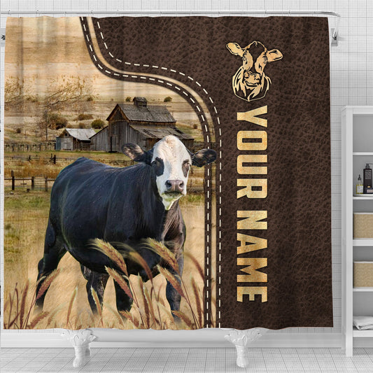 Uni Black Baldy Leather Pattern Custom Name Shower Curtain