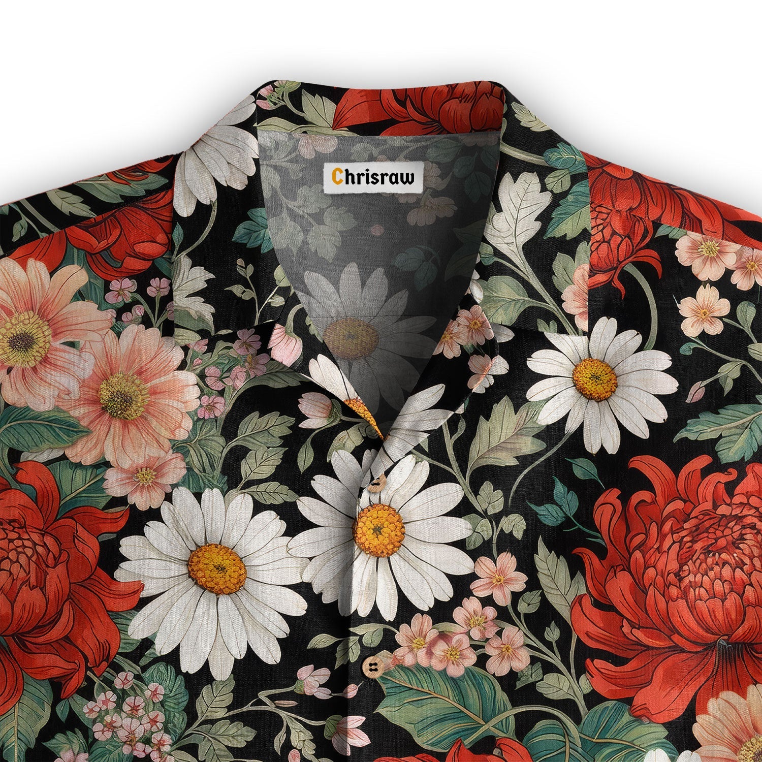 Crimson Daisy Hawaiian Shirt