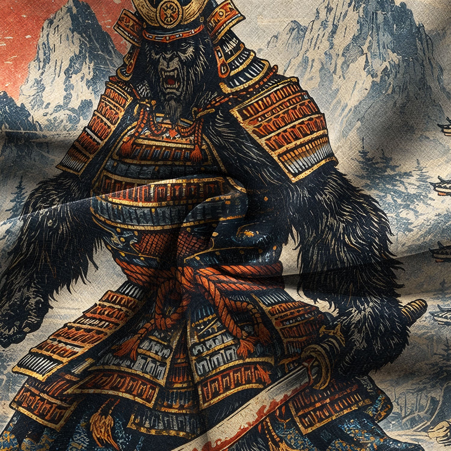 Japanese Samurai Bigfoot Hawaiian Shirt