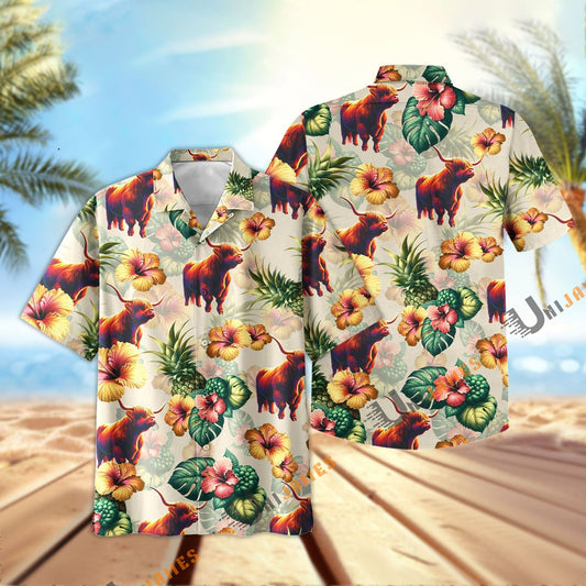 Uni Highland Hibiscus Pineapple Hawaiian Shirt