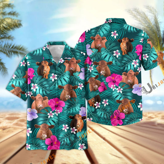 Uni Red Angus Green Flowers Summer Pattern Hawaiian Shirt