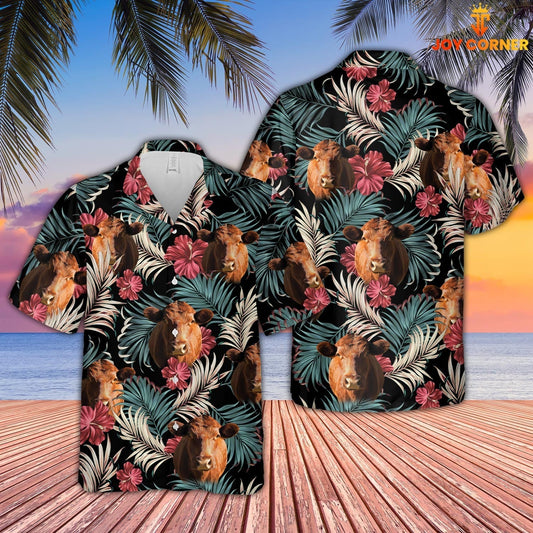 Uni Red Angus Dark Red Flowers Pattern Hawaiian Shirt