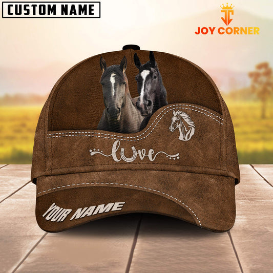 Uni Black Horse Love Leather Pattern Customized Name Cap