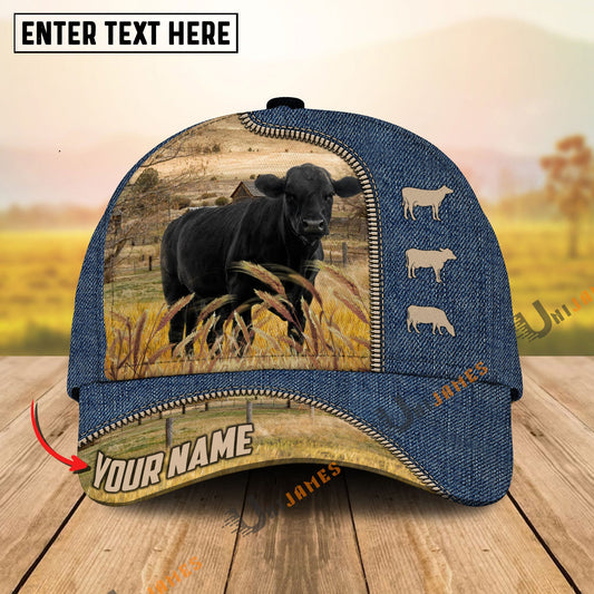 Uni Black Angus Farm Jeans Pattern Customized Name Cap