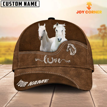 Uni White Horse Love Leather Pattern Customized Name Cap