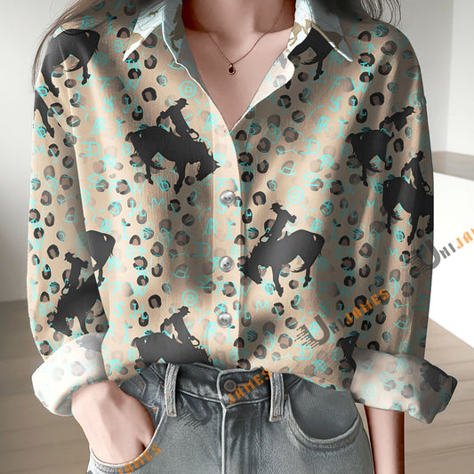 Unique Horse Saddle Bronc Print Casual Long Sleeve Comfortable Shirt