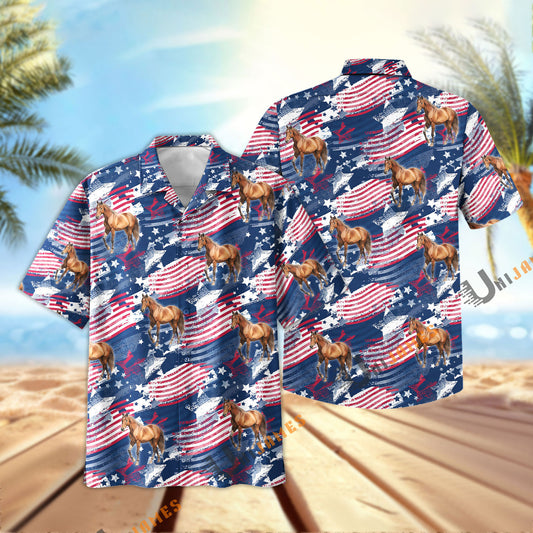 Uni Horse Flag Navy Hawaiian Shirt