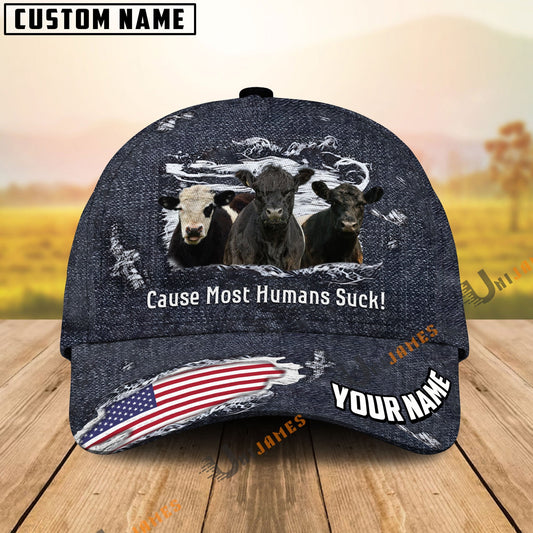 Uni Belted Galloway US Flag Dark Jean Pattern Customized Name Cap