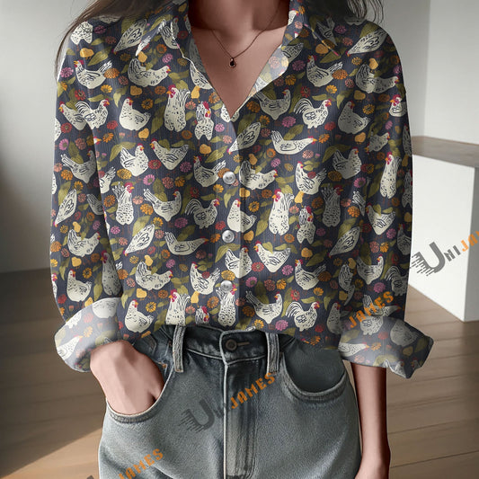 Unique Chicken Coop Print Casual Long Sleeve Comfortable Shirt