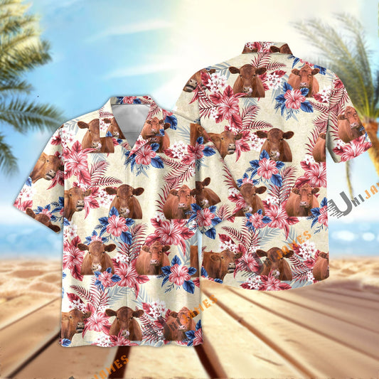 Uni Red Angus Flowers Cool Summer Pattern Hawaiian Shirt