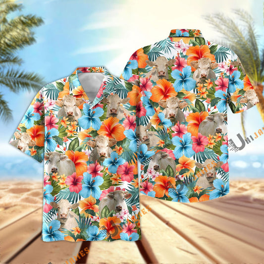 Uni Charolais Blue Colorful Summer Pattern Hawaiian Shirt