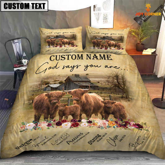 Uni Highland God Says You Are Custom Name Bedding Set