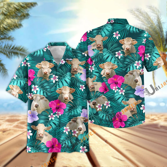Uni Charolais Green Flowers Summer Pattern Hawaiian Shirt