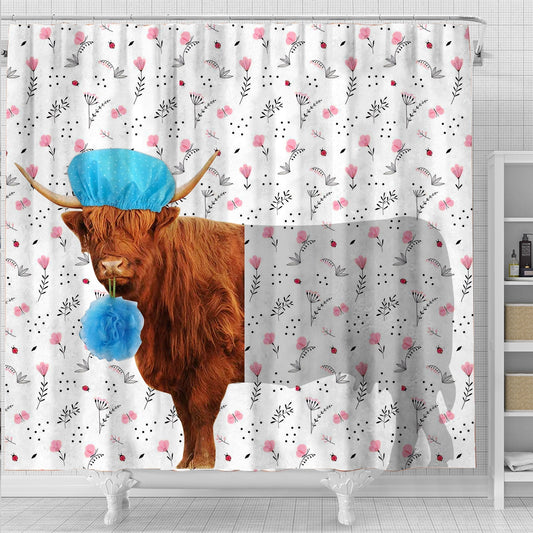 Uni Highland Cattle Flower 3D Shower Curtain
