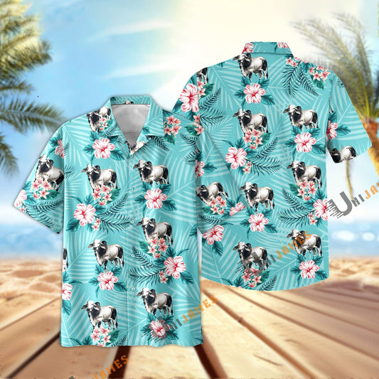 Uni Brahman Aloha Cyan Color Hawaiian Shirt