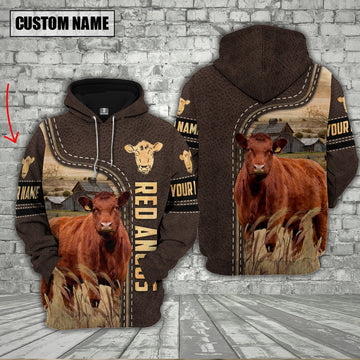 Uni Red Angus Cattle Brown Leather Personalized 3D Hoodie