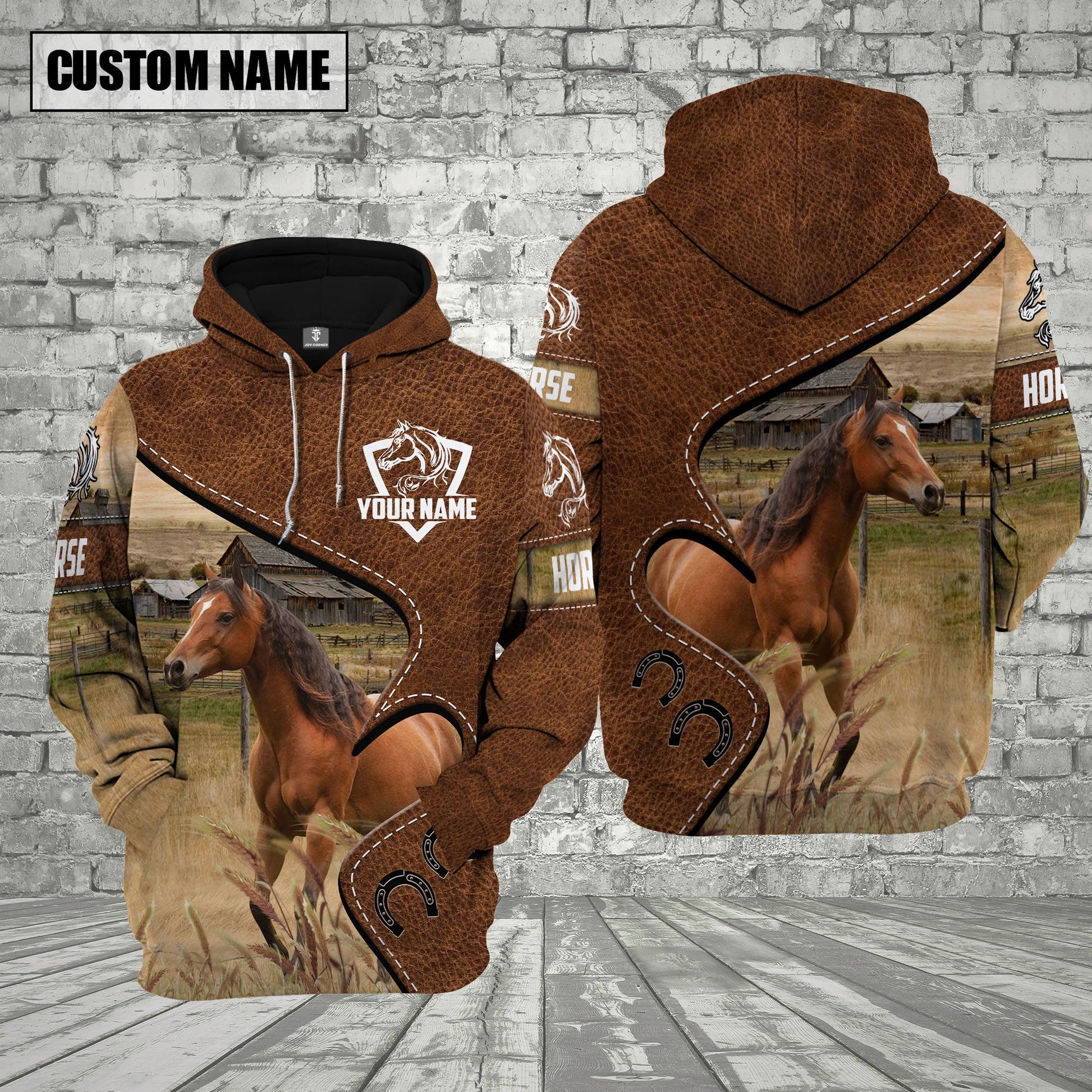 Uni Farm Brown Horse Heart Shape Custom Name 3D Shirts
