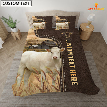 Uni Charolais No Horn Custom Text Leather Pattern Bedding Set