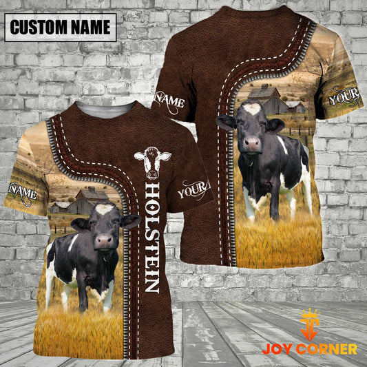 Uni Holstein Farm Custom Name Leather Pattern T-Shirt